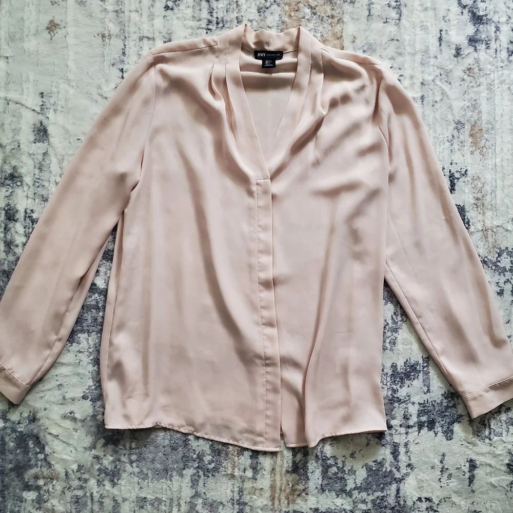 Jones New York EUC Women's Pale pink long sleeve blouse Large Button down - Picture 4 of 8